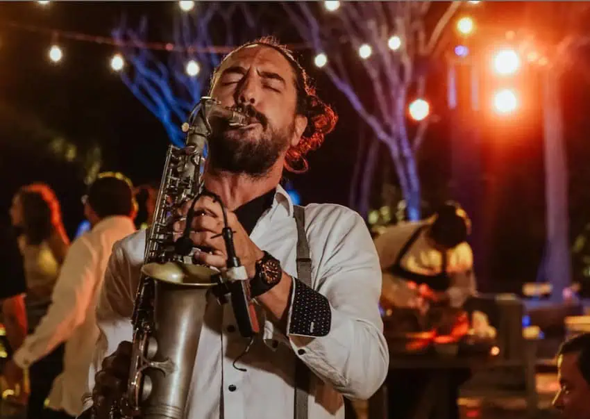 A saxophonist playing during Yo Amo Mexico Festival 